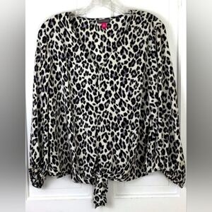 Vince Camuto Black White Grey Animal Print Blouse